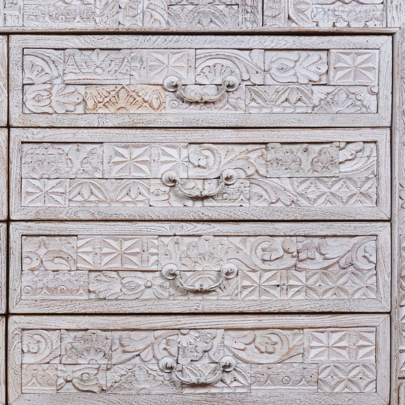 Handcrafted Wooden Dresser with Intricate Carved Detailing