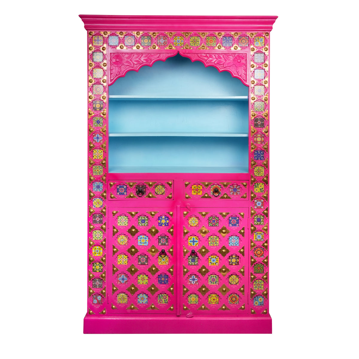 Handcrafted Wooden Display Cabinet with Vibrant Painted Detailing
