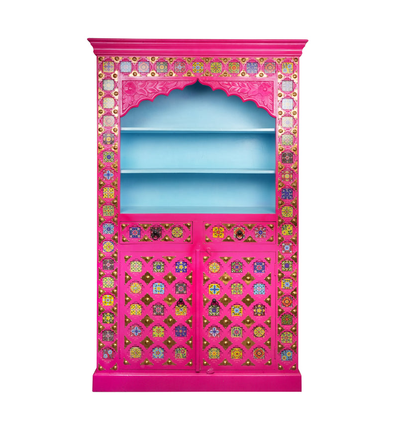 Handcrafted Wooden Display Cabinet with Vibrant Painted Detailing