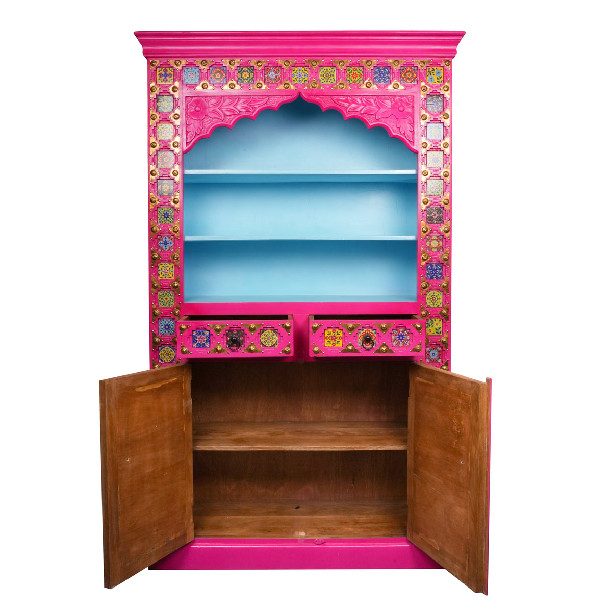 Handcrafted Wooden Display Cabinet with Vibrant Painted Detailing