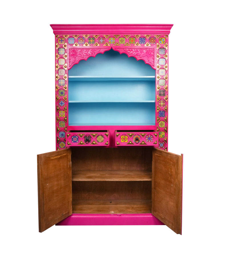 Handcrafted Wooden Display Cabinet with Vibrant Painted Detailing