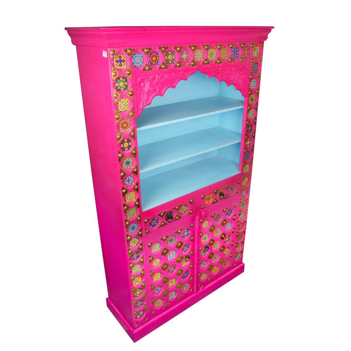 Handcrafted Wooden Display Cabinet with Vibrant Painted Detailing