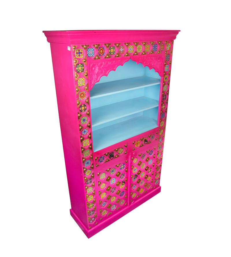 Handcrafted Wooden Display Cabinet with Vibrant Painted Detailing