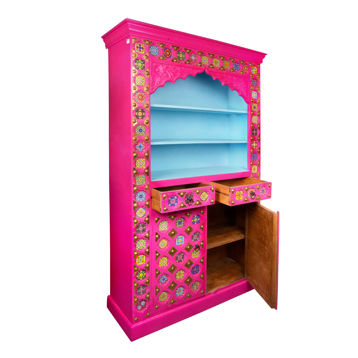 Handcrafted Wooden Display Cabinet with Vibrant Painted Detailing