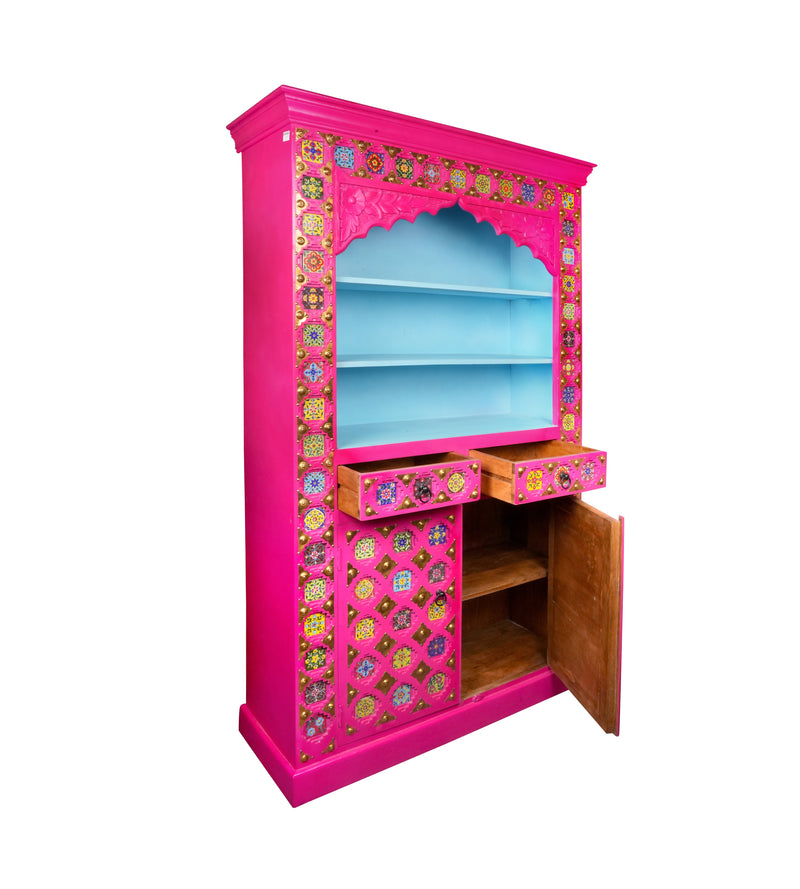 Handcrafted Wooden Display Cabinet with Vibrant Painted Detailing
