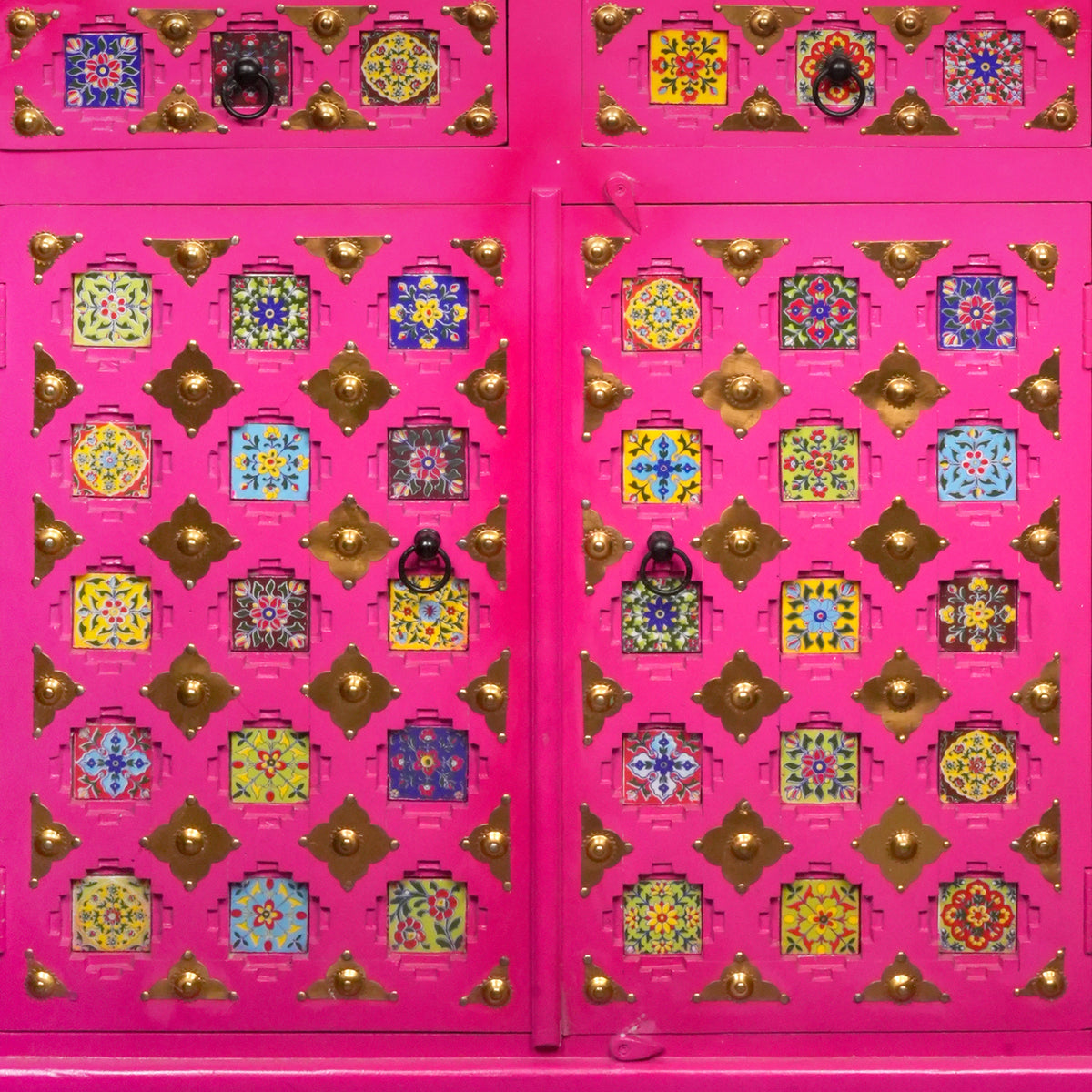 Handcrafted Wooden Display Cabinet with Vibrant Painted Detailing