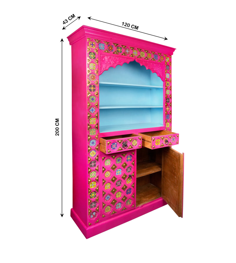 Handcrafted Wooden Display Cabinet with Vibrant Painted Detailing