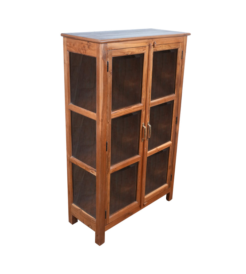 Handcrafted Wooden Display Cabinet with Glass Doors