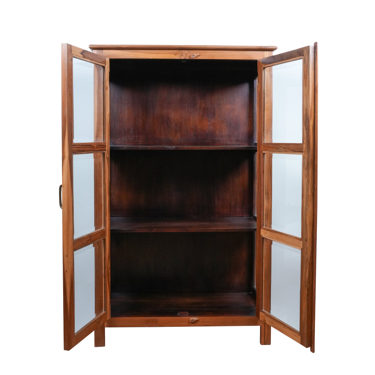 Handcrafted Wooden Display Cabinet with Glass Doors