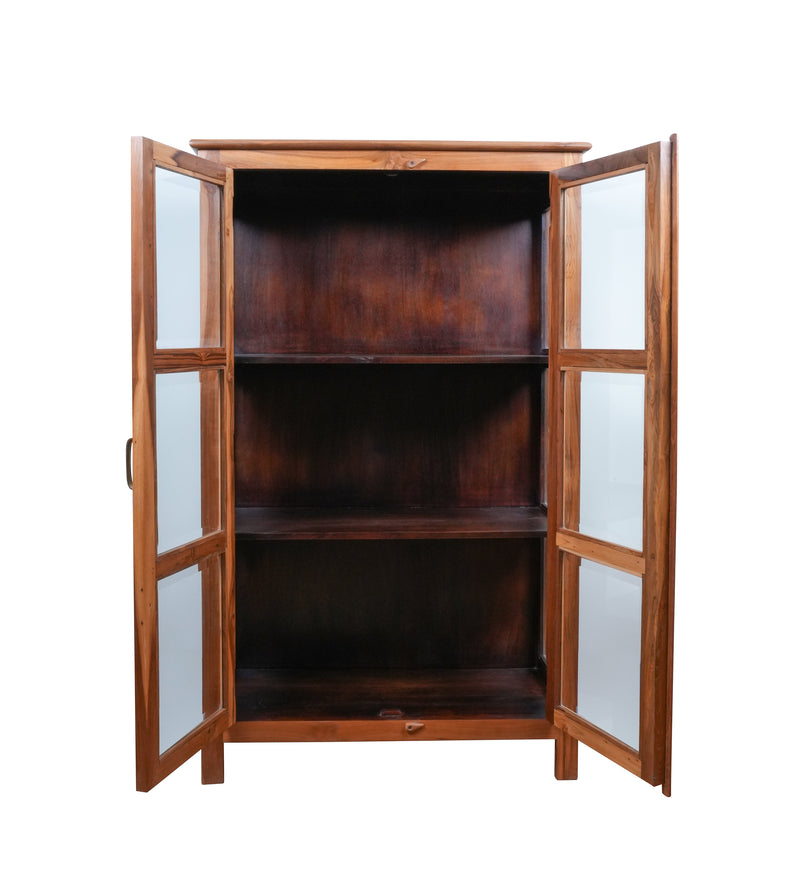 Handcrafted Wooden Display Cabinet with Glass Doors
