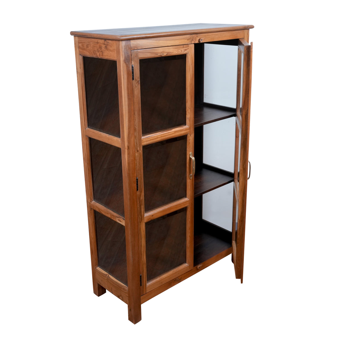 Handcrafted Wooden Display Cabinet with Glass Doors