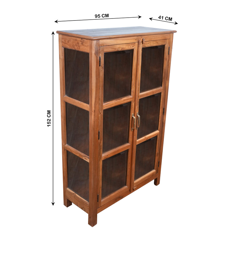 Handcrafted Wooden Display Cabinet with Glass Doors