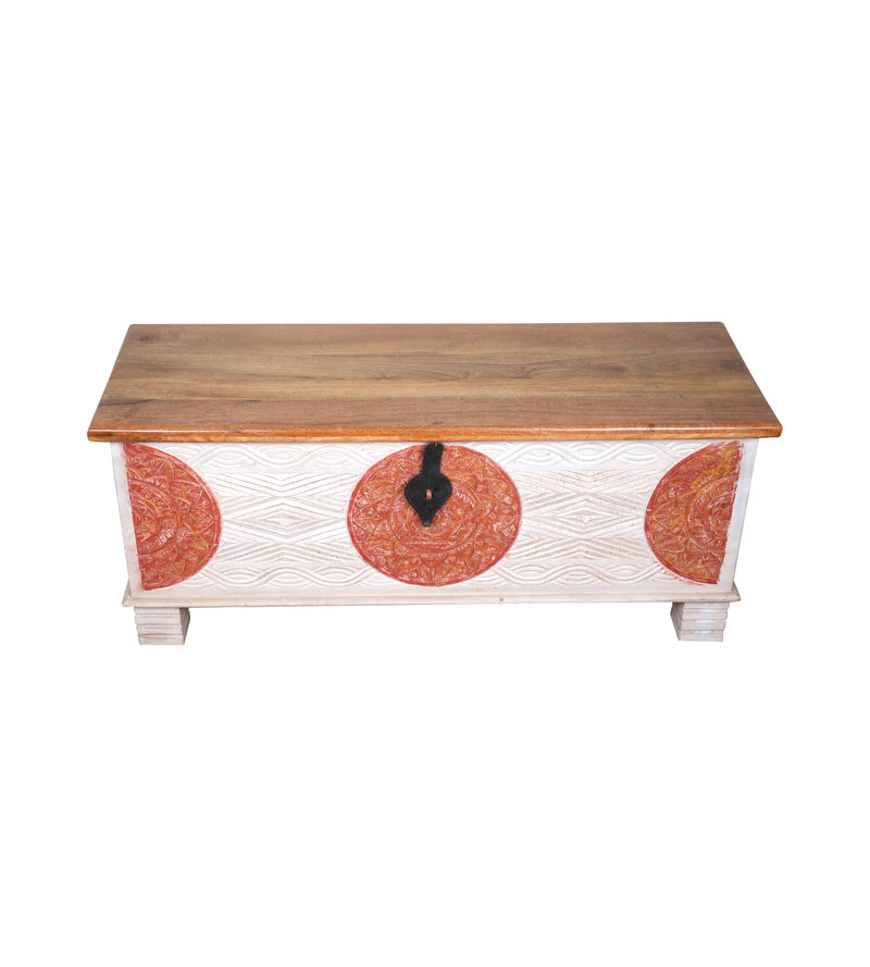Handcrafted Wooden Storage Chest with Decorative Medallions