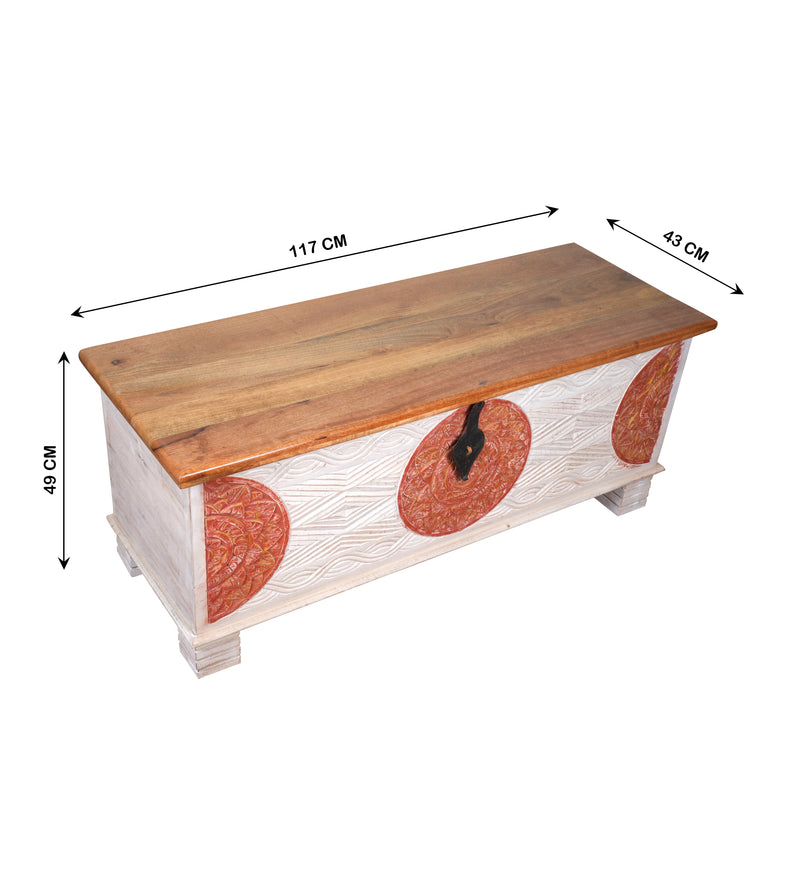 Handcrafted Wooden Storage Chest with Decorative Medallions