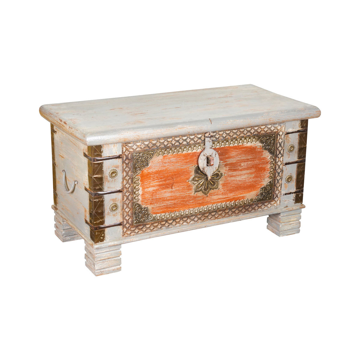 Handcrafted Vintage Wooden Storage Trunk with Decorative Detailing