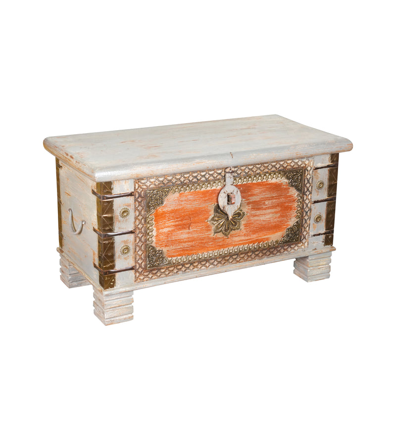 Handcrafted Vintage Wooden Storage Trunk with Decorative Detailing