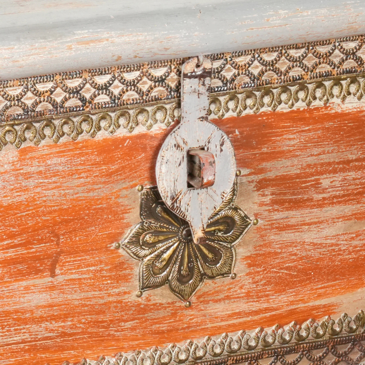 Handcrafted Vintage Wooden Storage Trunk with Decorative Detailing