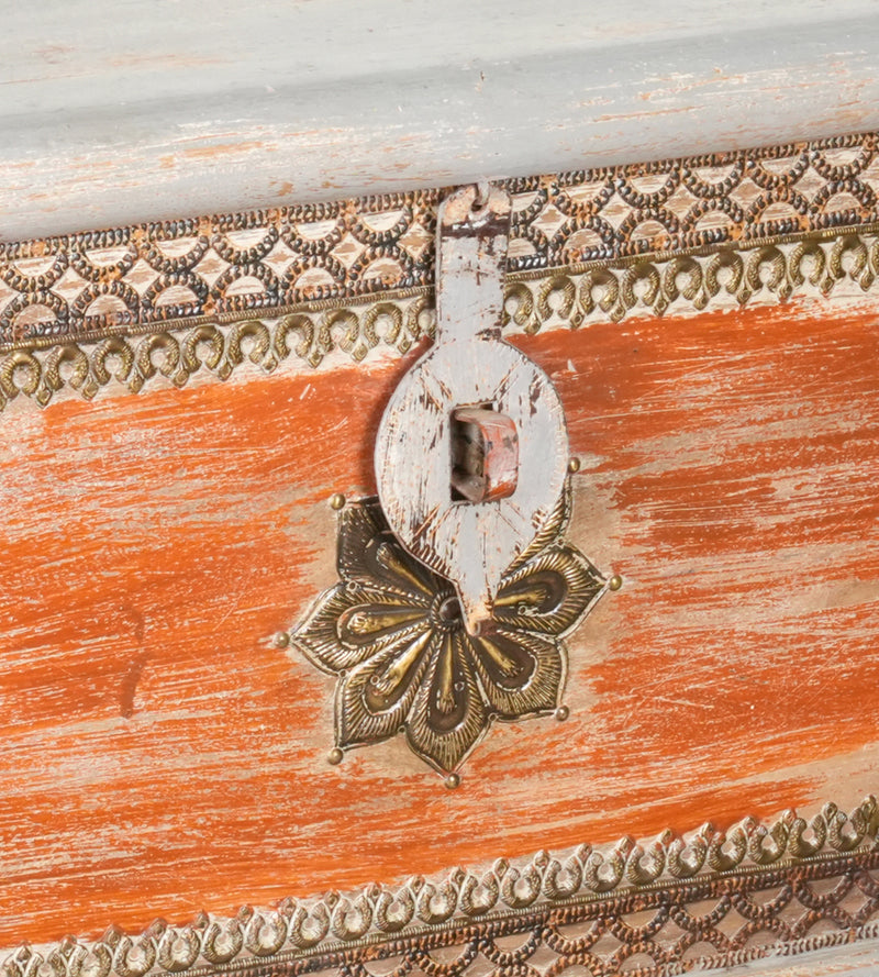 Handcrafted Vintage Wooden Storage Trunk with Decorative Detailing