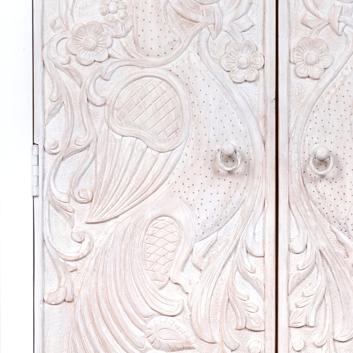 Handcrafted Wooden Armoire with Intricate Peacock Carved Detailing