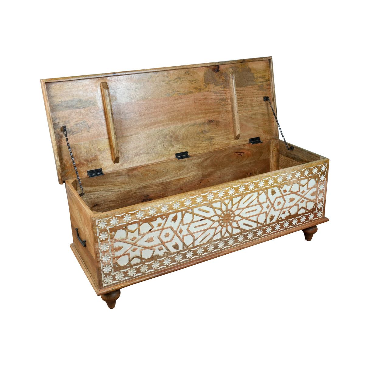 Handcrafted Wooden Storage Chest with Intricate Carving