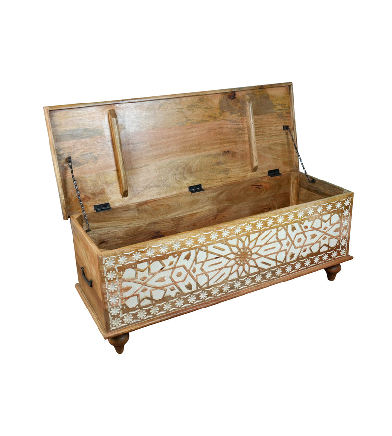 Handcrafted Wooden Storage Chest with Intricate Carving