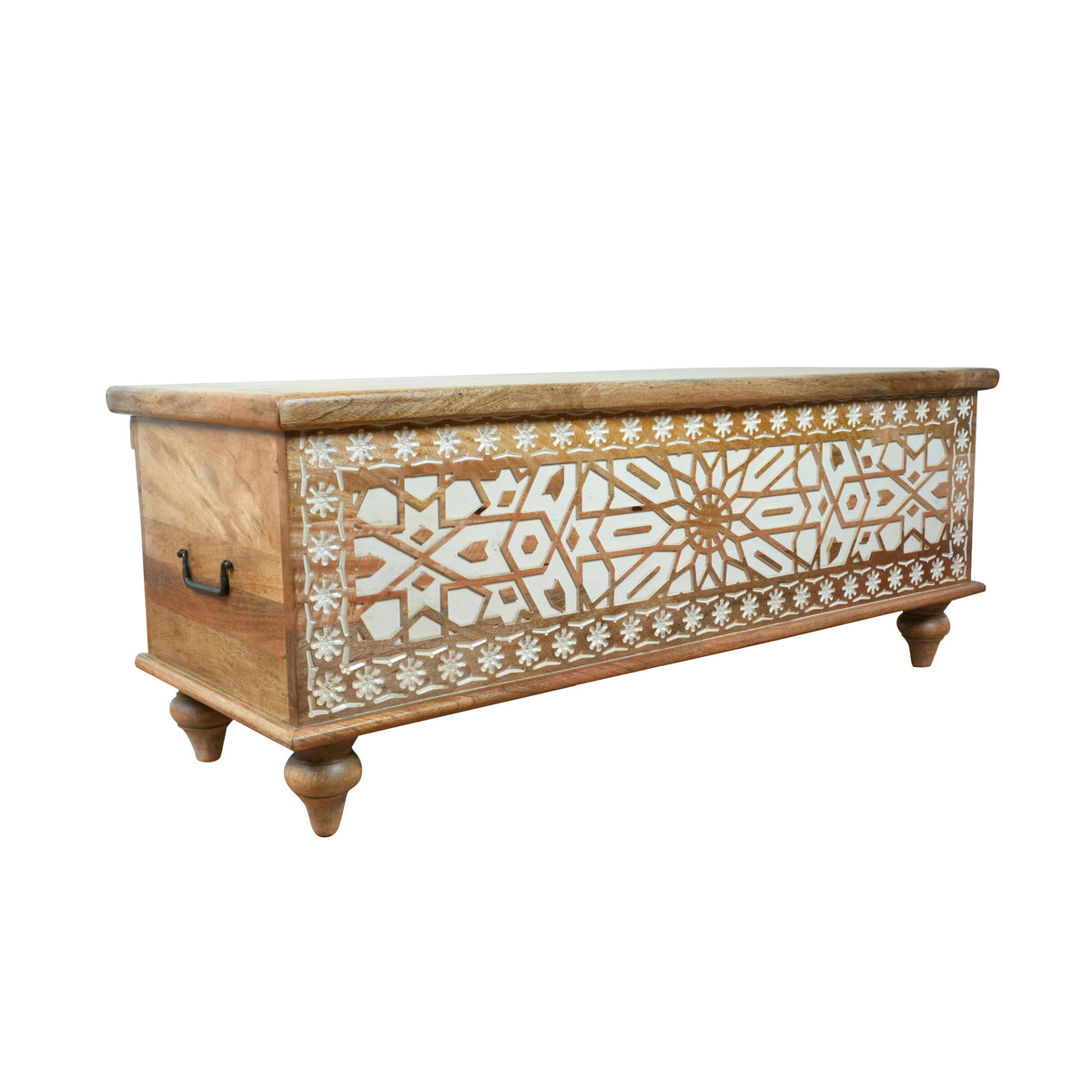 Handcrafted Wooden Storage Chest with Intricate Carving