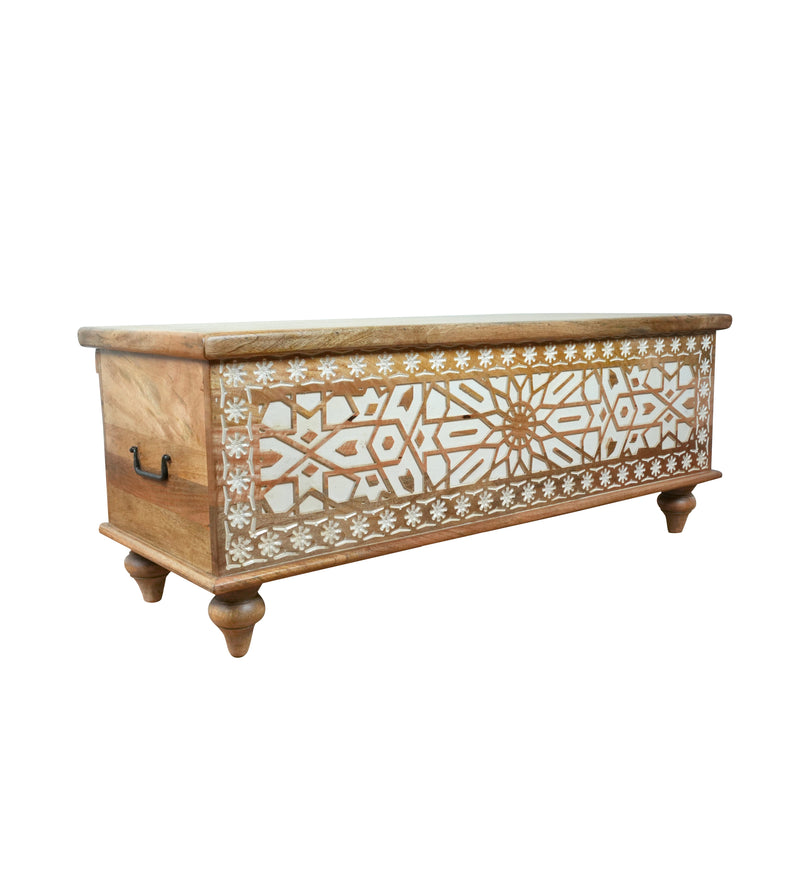 Handcrafted Wooden Storage Chest with Intricate Carving