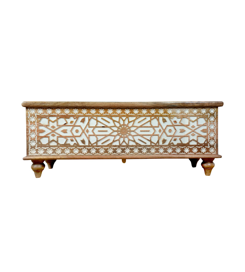 Handcrafted Wooden Storage Chest with Intricate Carving