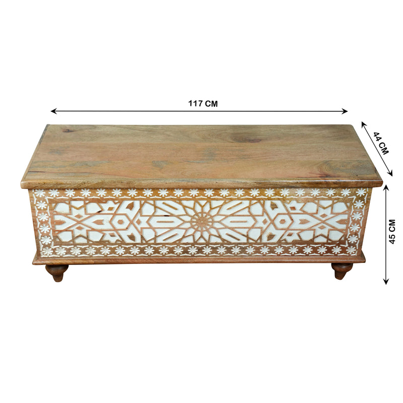 Handcrafted Wooden Storage Chest with Intricate Carving