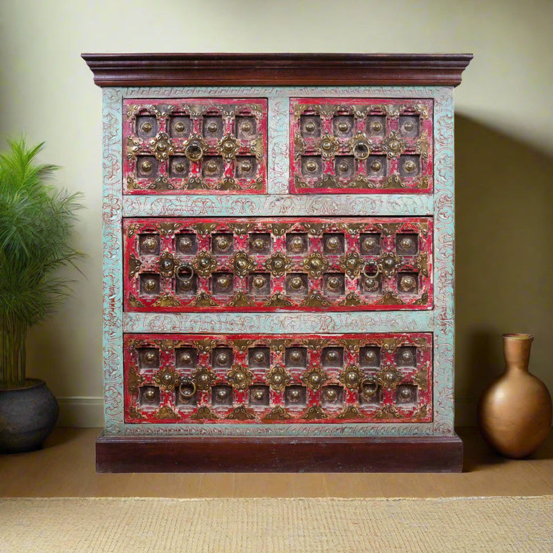 Antique Handcrafted Wooden Chest of Drawers with Decorative Drawer Fronts