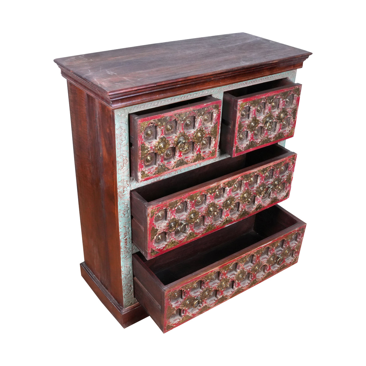 Antique Handcrafted Wooden Chest of Drawers with Decorative Drawer Fronts