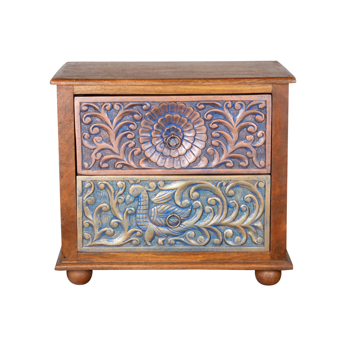 Handcrafted Wooden Bedside Table/Accent Cabinet with Intricate Carved Detailing