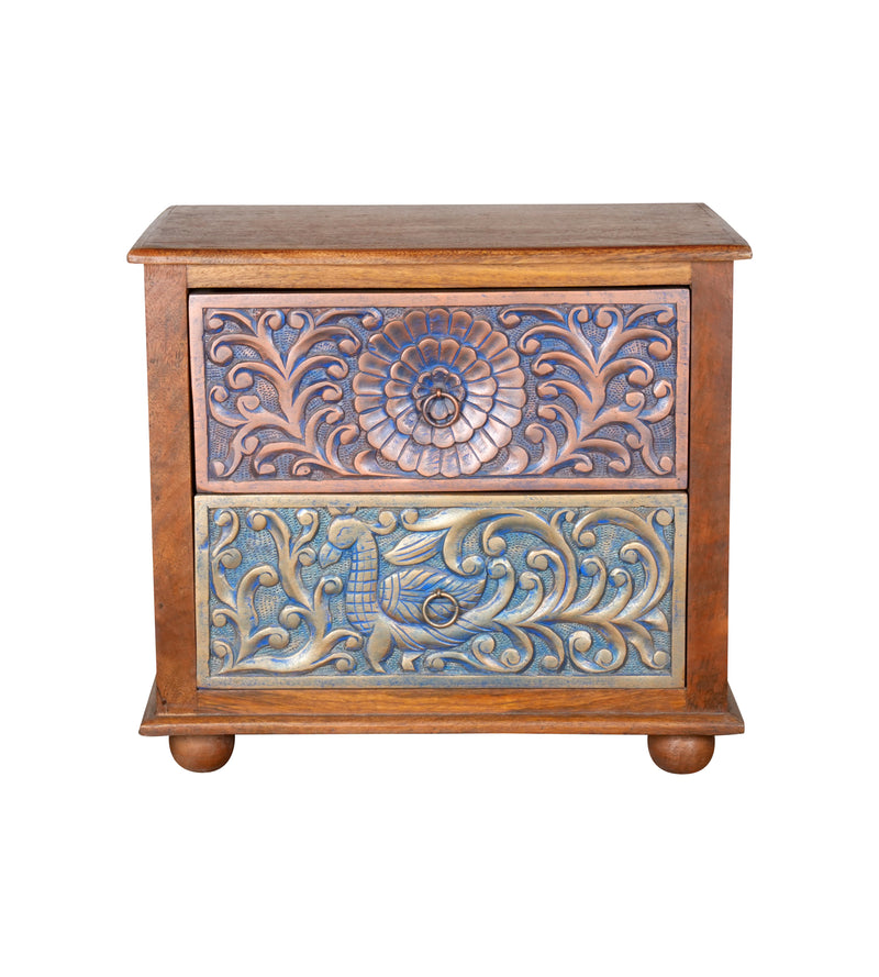 Handcrafted Wooden Bedside Table/Accent Cabinet with Intricate Carved Detailing