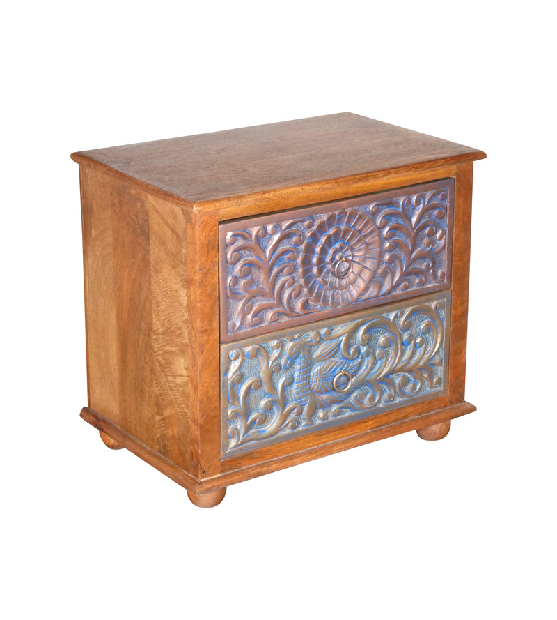 Handcrafted Wooden Bedside Table/Accent Cabinet with Intricate Carved Detailing