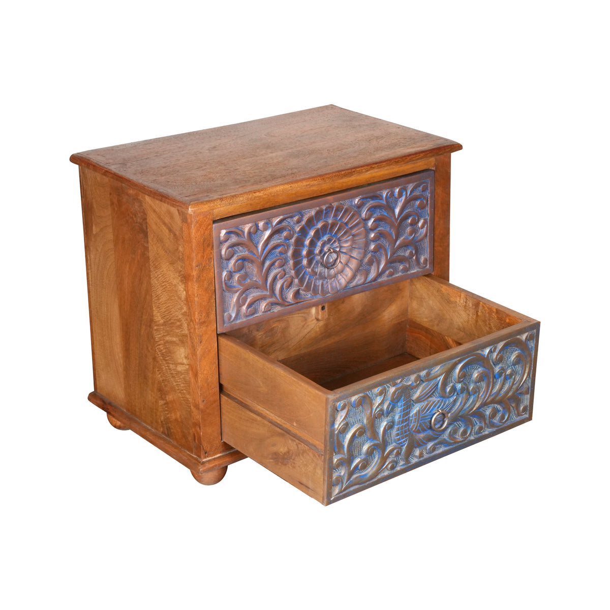 Handcrafted Wooden Bedside Table/Accent Cabinet with Intricate Carved Detailing
