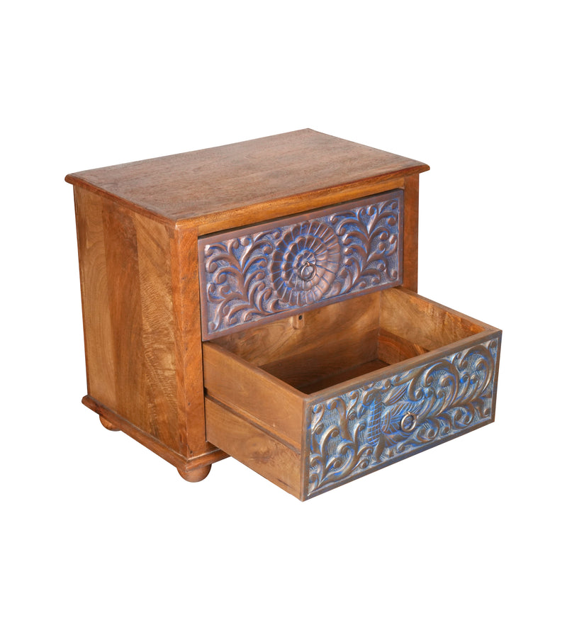 Handcrafted Wooden Bedside Table/Accent Cabinet with Intricate Carved Detailing