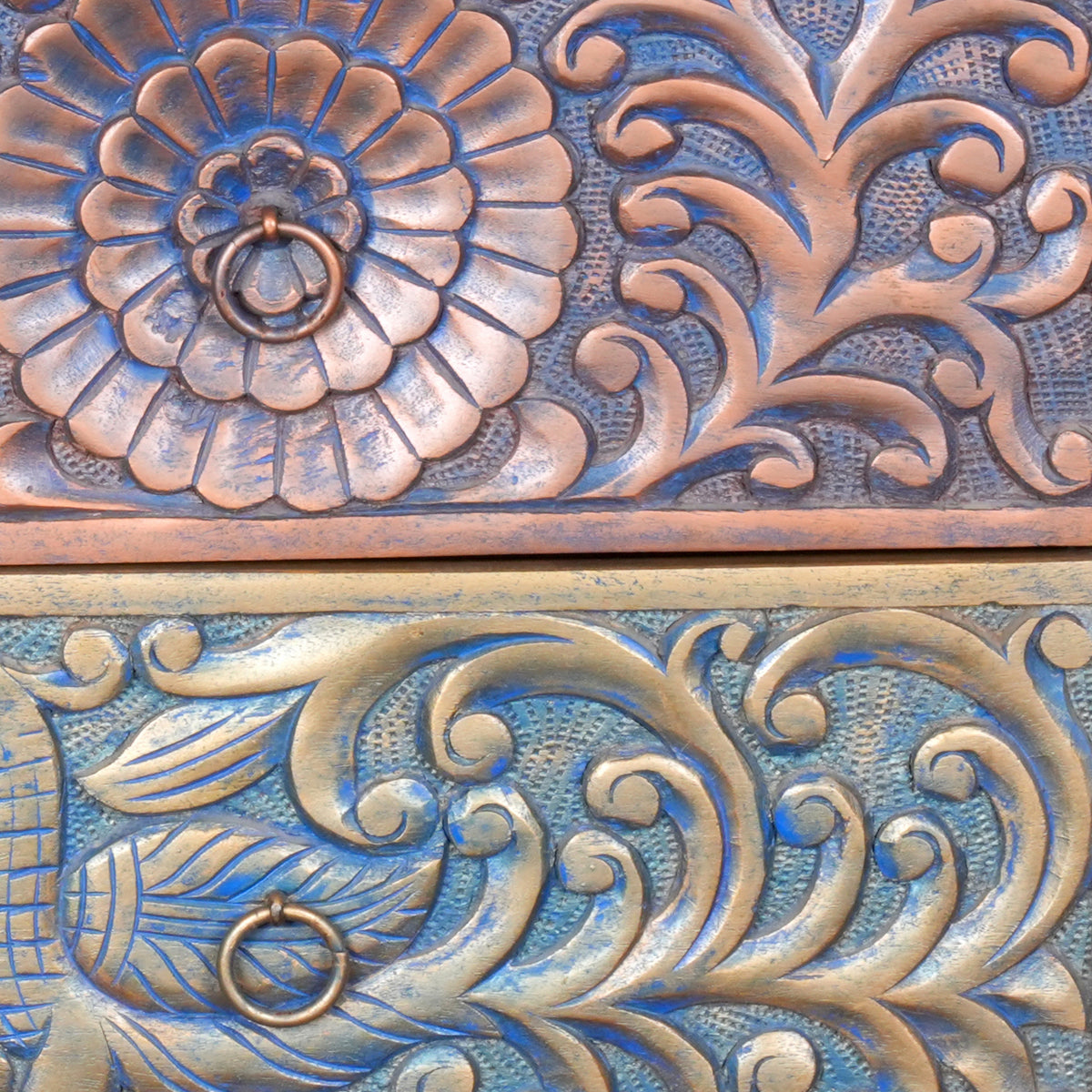 Handcrafted Wooden Bedside Table/Accent Cabinet with Intricate Carved Detailing