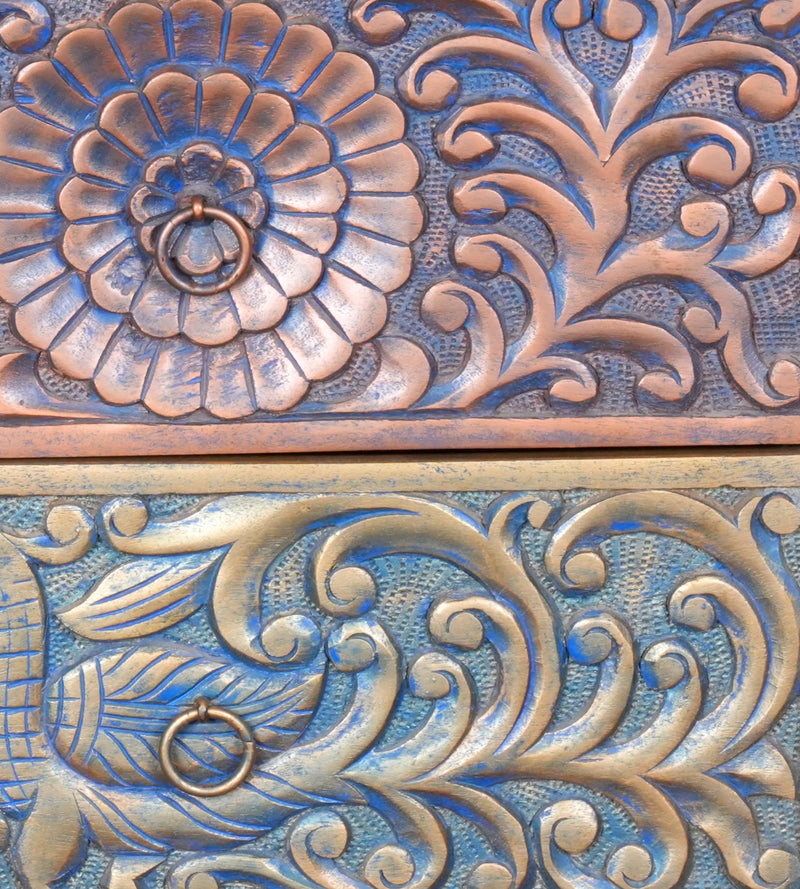 Handcrafted Wooden Bedside Table/Accent Cabinet with Intricate Carved Detailing