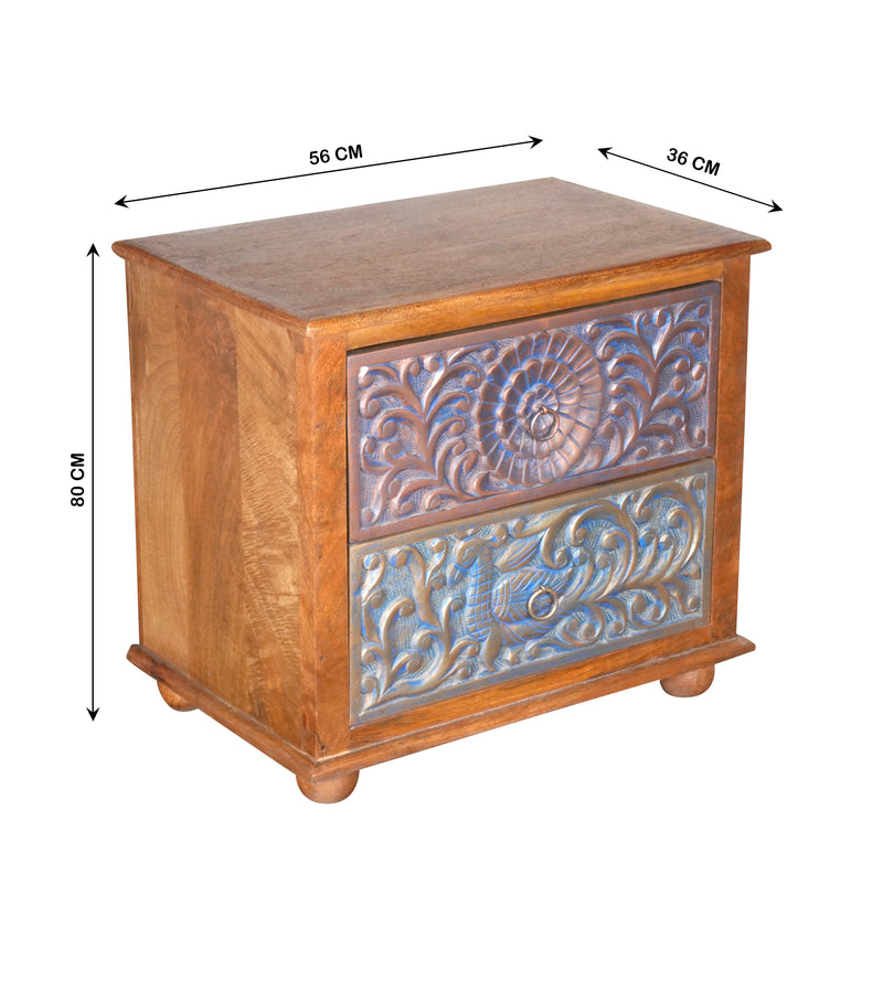 Handcrafted Wooden Bedside Table/Accent Cabinet with Intricate Carved Detailing