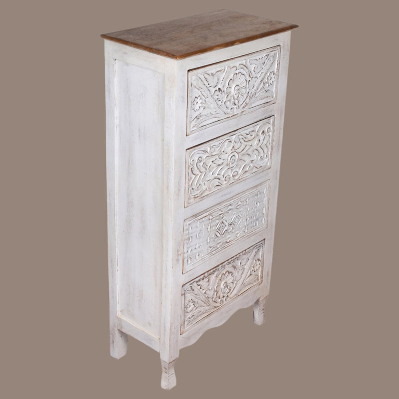 Handcrafted Wooden Tall Chest of Drawers with Intricate Carved Detailing - From Jodhpur