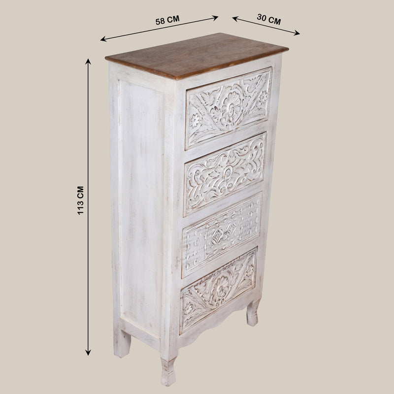 Handcrafted Wooden Tall Chest of Drawers with Intricate Carved Detailing - From Jodhpur