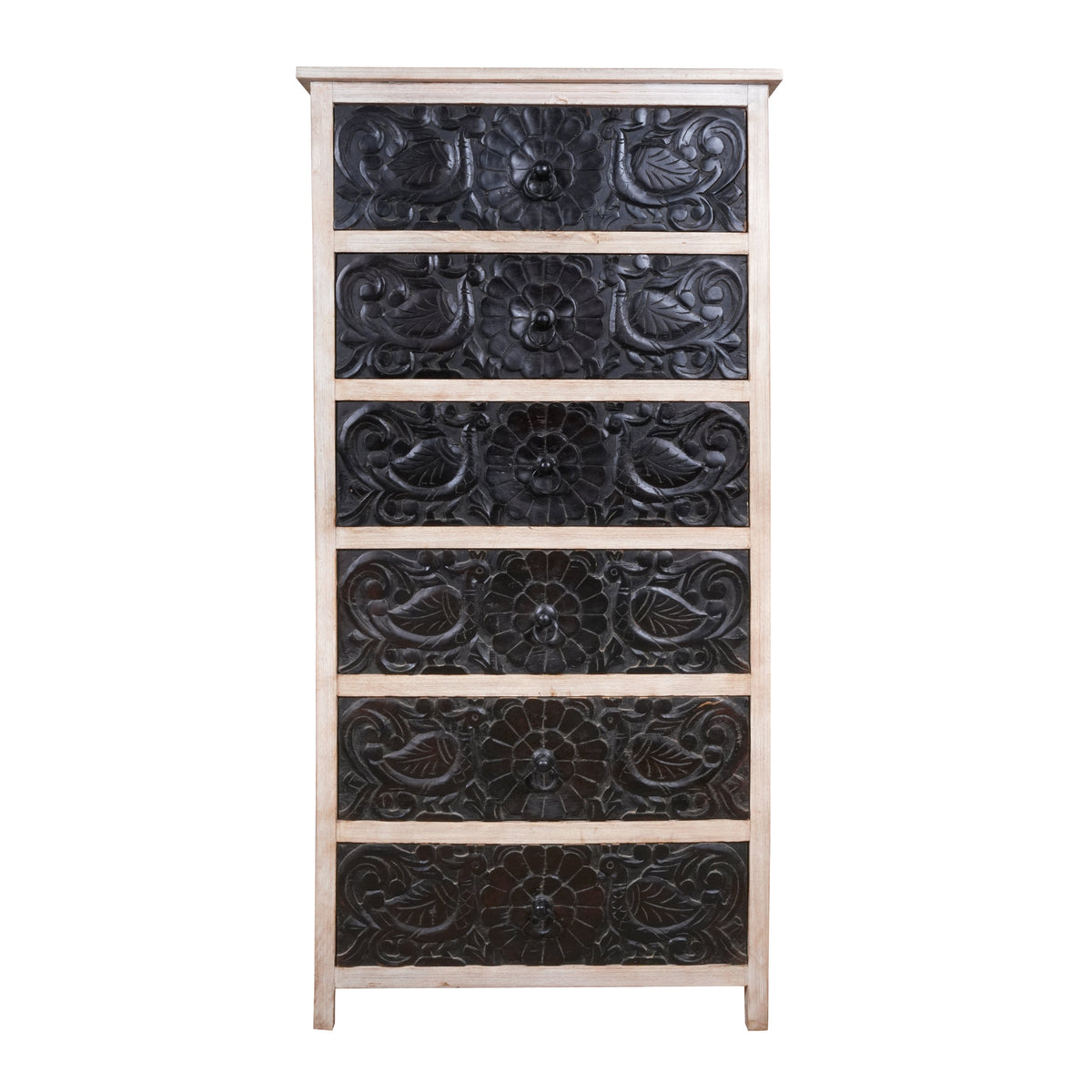 Handcrafted Mango Wood Highboy Dresser with Decorative Drawer Fronts