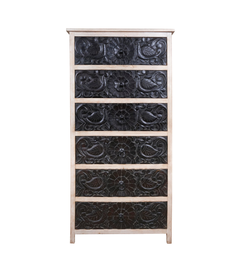 Handcrafted Mango Wood Highboy Dresser with Decorative Drawer Fronts