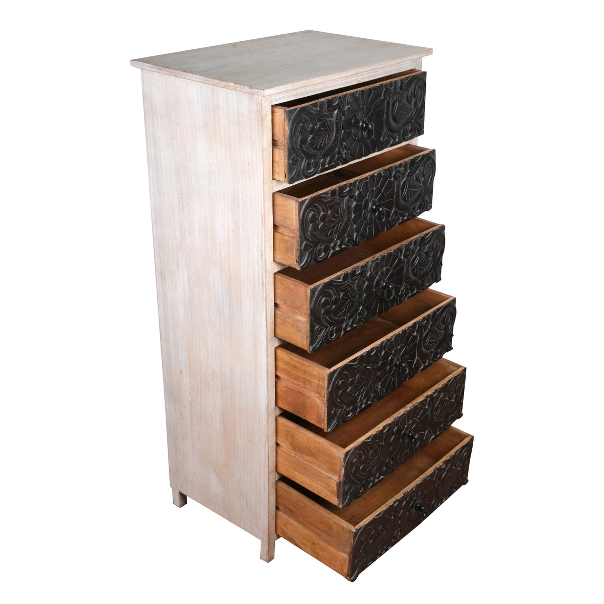 Handcrafted Mango Wood Highboy Dresser with Decorative Drawer Fronts