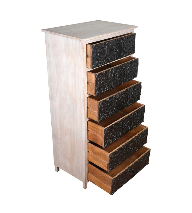 Handcrafted Mango Wood Highboy Dresser with Decorative Drawer Fronts