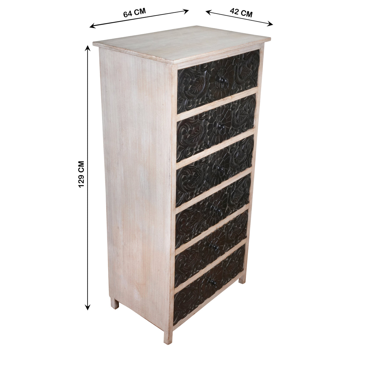 Handcrafted Mango Wood Highboy Dresser with Decorative Drawer Fronts