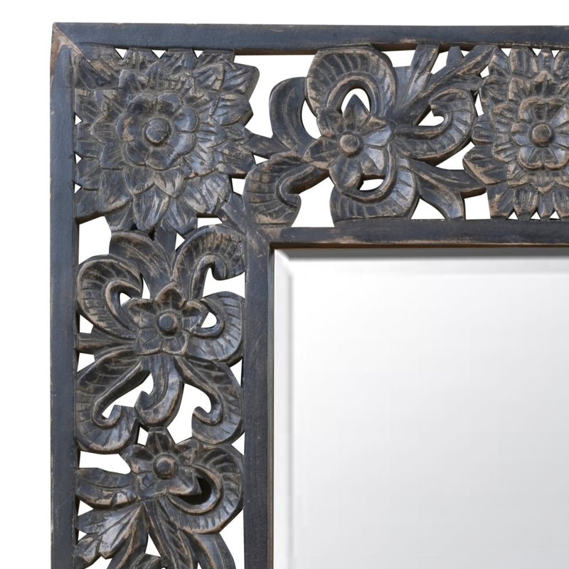 Handcrafted Mango Wood Wall Mirror with Intricate Floral Carved Frame