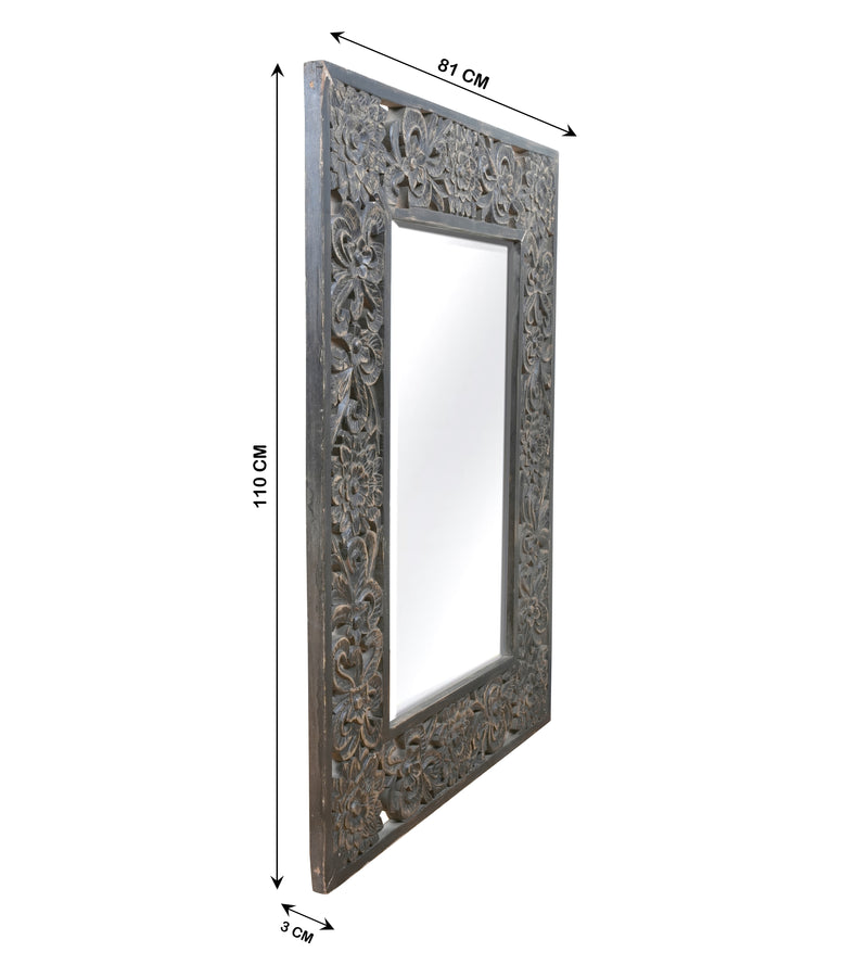 Handcrafted Mango Wood Wall Mirror with Intricate Floral Carved Frame
