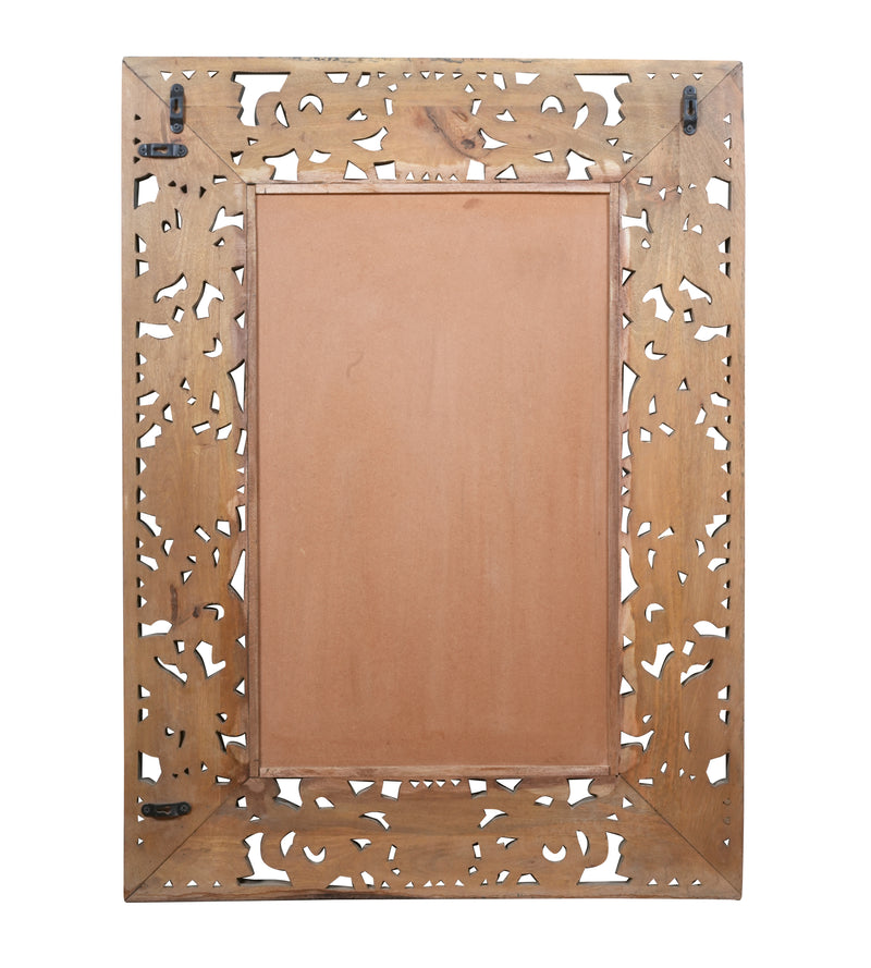Handcrafted Mango Wood Wall Mirror with Intricate Floral Carved Frame