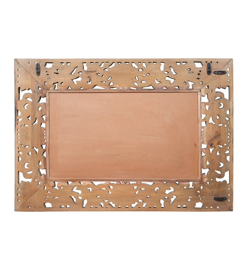 Handcrafted Mango Wood Wall Mirror with Intricate Floral Carved Frame